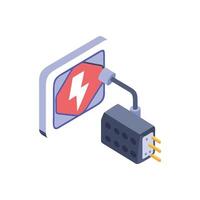 Isometric power adapter with electricity symbol against White Background vector