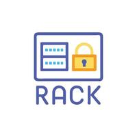 Digital rack server with encryption padlock illustration vector