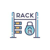 Colorful server rack icon displaying storage and security features vector