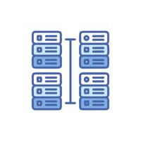 Blue server racks connected by a digital line graphic vector