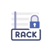 Server rack security illustration with padlock on White Background vector