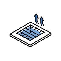 Ventilation system diagram showing upward airflow from floor surface vector