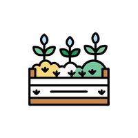 Crate filled with earth and sprouts in flat style vector