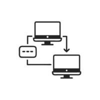 Computer network diagram illustrating data transfer between devices vector