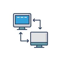 Data transfer between computer screens with directional arrows vector
