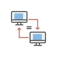 Data sharing between computers depicted in flat design style vector