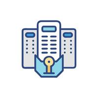 Secure server infrastructure protected with a key icon emblem vector
