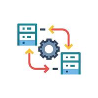 Server synchronization process illustration with data flow arrows vector
