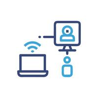 Remote meeting connection icon with laptop and computer setup vector