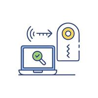 Laptop verifies smart door lock security protocol effectively online vector
