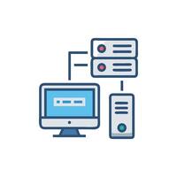 Computer network setup with server and computer connection vector