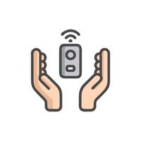 Icon illustration Remote control centered between two open hands vector