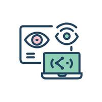 Laptop with eye monitoring and screen sharing connection concept vector
