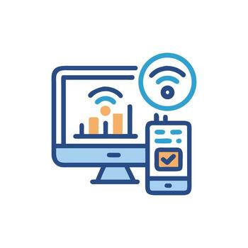 Computer and phone data connection confirmation illustration design vector