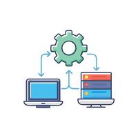 Network automation with data flow between computer and server vector