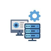 Server configuration with computers and gear on White Background vector