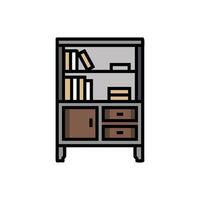 Stylized bookcase illustration with books and drawers design concept vector