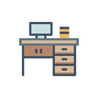 Flat icon of a desk with a computer vector
