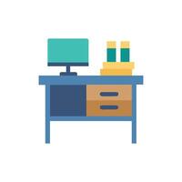 Simple desk with computer and books in flat style vector