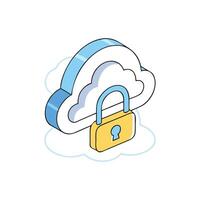 Isometric cloud and padlock illustration representing secure cloud computing vector