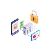 Isometric Data Encryption and Security Network Connection Illustration vector