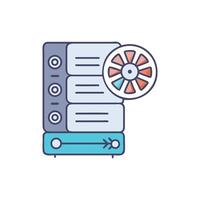 Server rack with cooling fan in colorful illustration vector