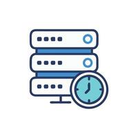 Server monitoring with time clock icon showing latency check vector
