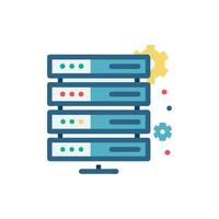 Blue server with colored dots and gears icon graphic vector