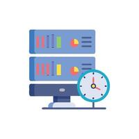 Server analytics monitoring with clock illustration in design vector