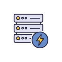 Database servers with lightning bolt indicating speed or power vector