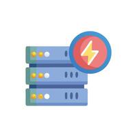 Server stack with alert lightning bolt icon on White vector