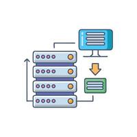Data center with computer screen shows information transfer process vector
