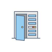 Open door leading to data storage with access panels vector