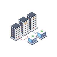 Isometric Server Rack System on White Background Visualization vector