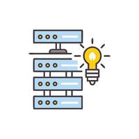 Server stack with glowing light bulb symbolizing innovation vector