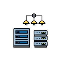 Network server rack with database and cloud connection icon vector