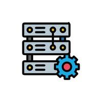 Server stack with gear symbolizes configuration management, flat design vector