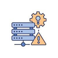 Server problem icon with warning triangle and cogwheel gear vector