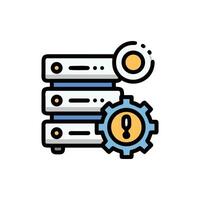 Server rack with gear icon for settings and maintenance vector