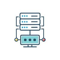 Network server stack connecting to a computer monitor screen vector