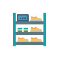 Colorful shoe rack with shoes, containers, and digital display vector
