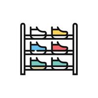 Colorful Shoe Rack Design with Assorted Sneakers Displayed vector