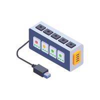 Isometric USB hub illustration for connecting multiple devices vector