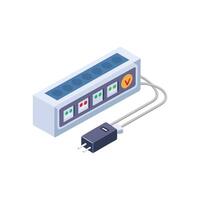 Isometric power strip illustration with multiple outlets and indicator lights vector