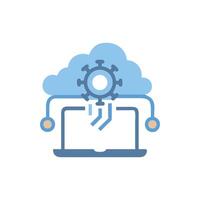 Cloud computing vulnerability impacting laptop performance and online security vector