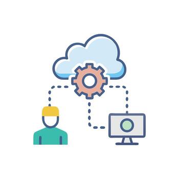 Cloud Computing with Cogwheel and Computer Illustration Icon vector