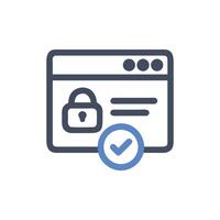 Secured web page with padlock and check mark icon vector