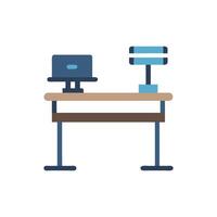 Stylized desk with computer and light fixture illustration vector