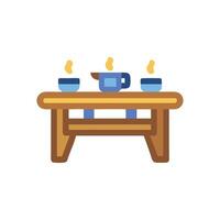 Stylized illustration of tea set on table in flat design vector