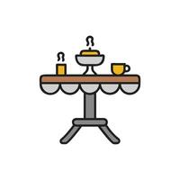 Minimalist illustration of table with candle, cake and drink vector